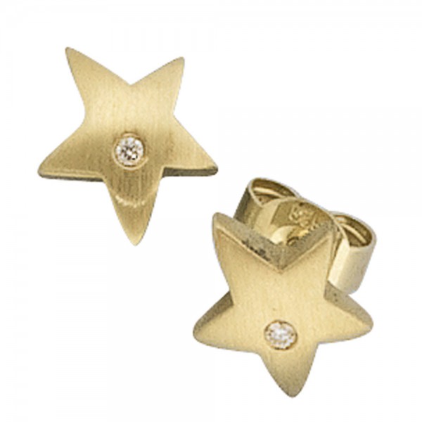 Ohrstecker Stern 585 Gold matt Diamanten