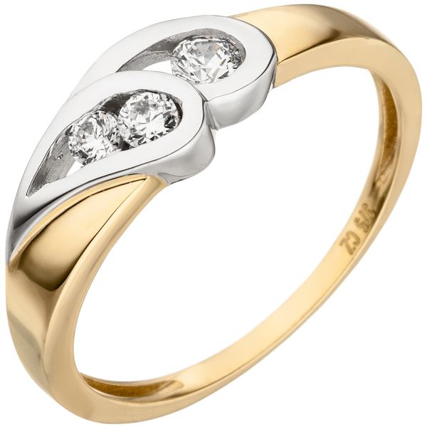 Damenring 375 Gold bicolor Zirkonia