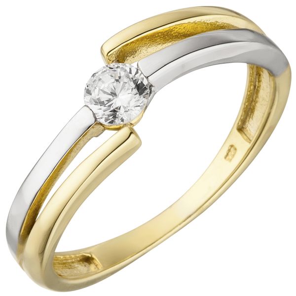 Damenring 333 Gold bicolor Zirkonia