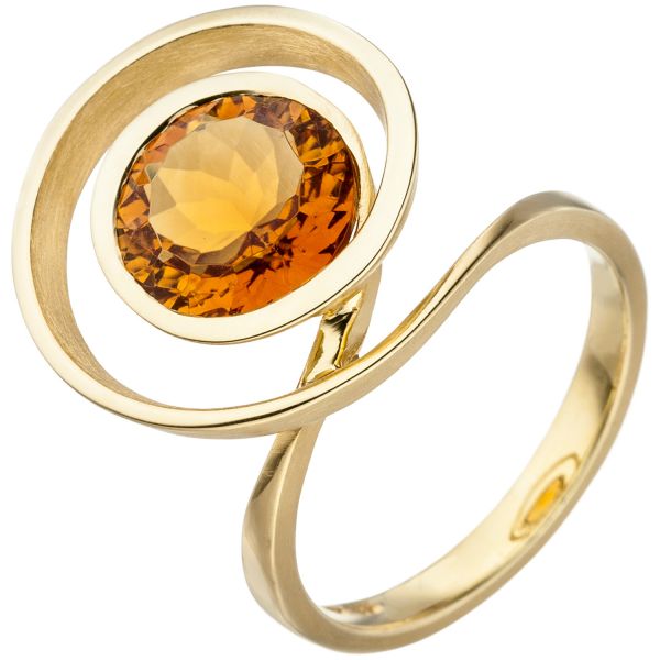 Citrinring verschlungen 585 Gold orange