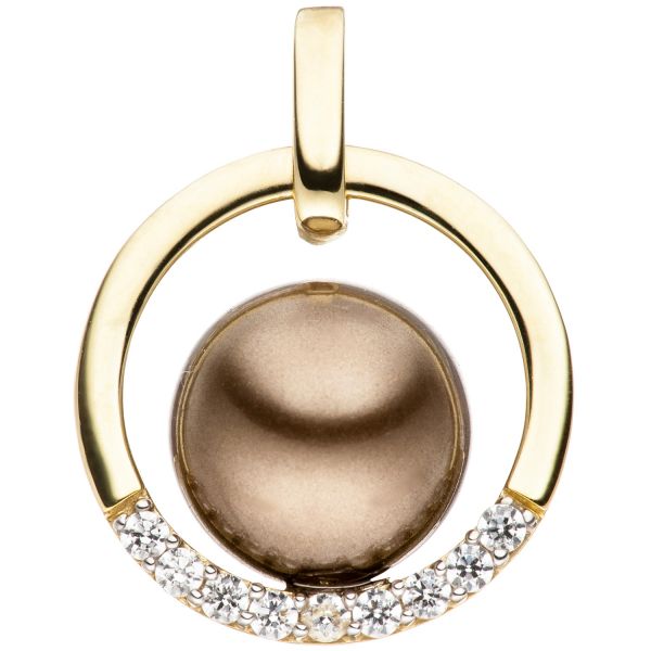 Perlenanhänger 333 Gold bicolor mit dunkler Perle und Zirkonia | Mit Perlen  | Anhänger | Frauen | Goldschmuck | Gold Mary - Goldschmuck Shop