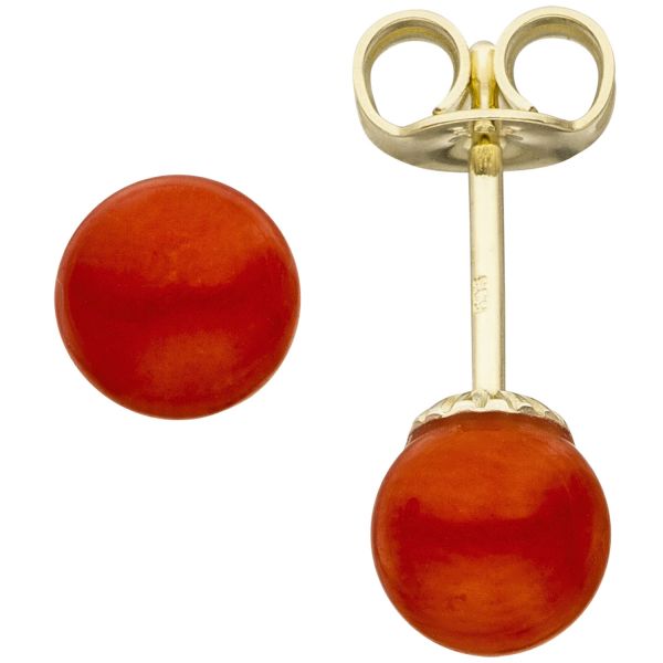 Ohrstecker 585 Gold Korallen rot