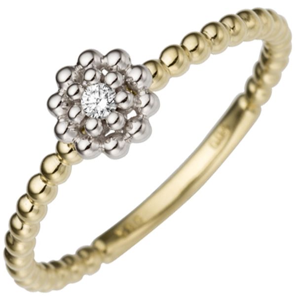 Damenring Blume 585 Gold bicolor Diamant