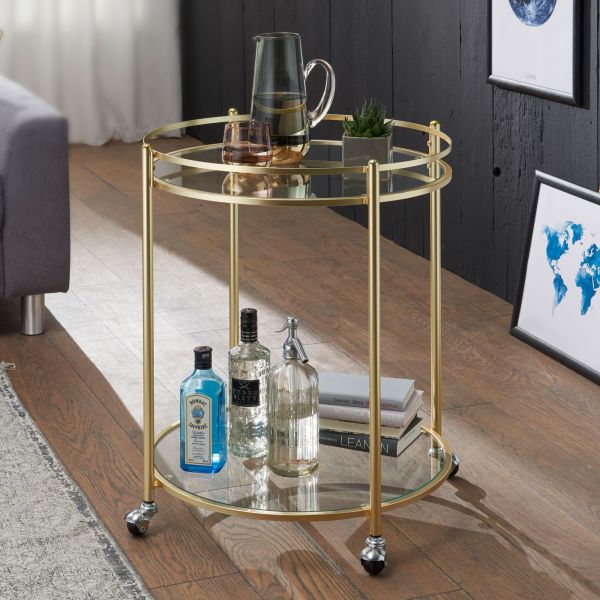 WOHNLING trolley gold Ø 57 cm side table tea trolley with casters kitchen trolley