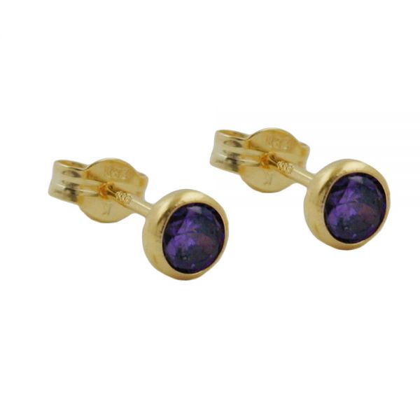 Stecker 4mm Zirkonia amethyst-gefärbt 8 Karat Echtgold