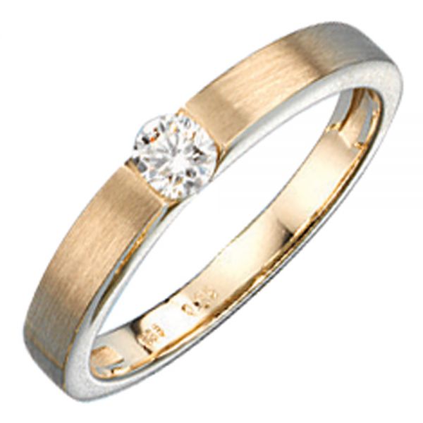 Damenring 585 Gold matt mattiert Diamant 0,25 Karat