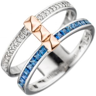 Saphirring breit 585 Gold bicolor 22 Diamanten Saphirring breit 585 Gold bicolor 22 Diamanten