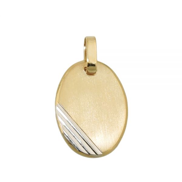 Anhänger 18x13mm Gravurplatte oval bicolor rhodiniert diamantiert 9 Karat Echtgold