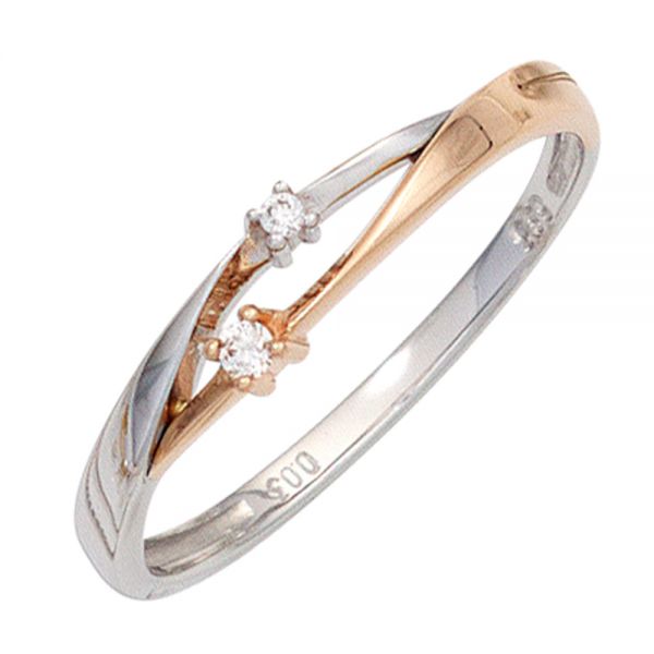 Damenring 585 Gold bicolor Diamanten