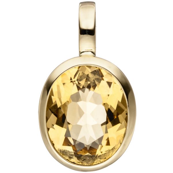 Citrinanhänger oval 585 Gold gelb