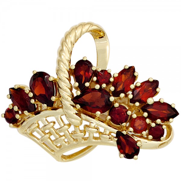 Granatbrosche Korb 333 Gold Granate rot