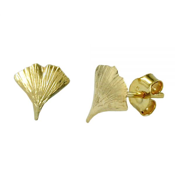 Ohrstecker Ohrring 9mm Ginkgoblatt glänzend 9 Karat Echtgold