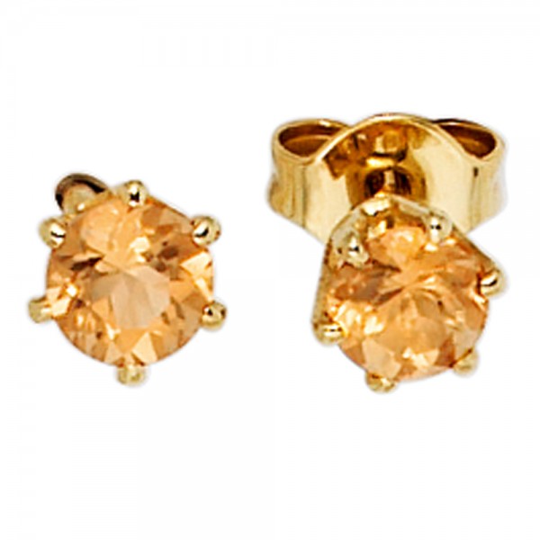 Ohrstecker rund 585 Gold Citrine orange