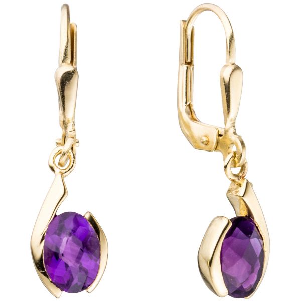 Boutons 333 Gold Amethyste lila violett Ohrhänger