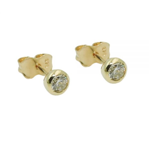 Stecker 4mm Zirkonia rund 9 Karat Echtgold