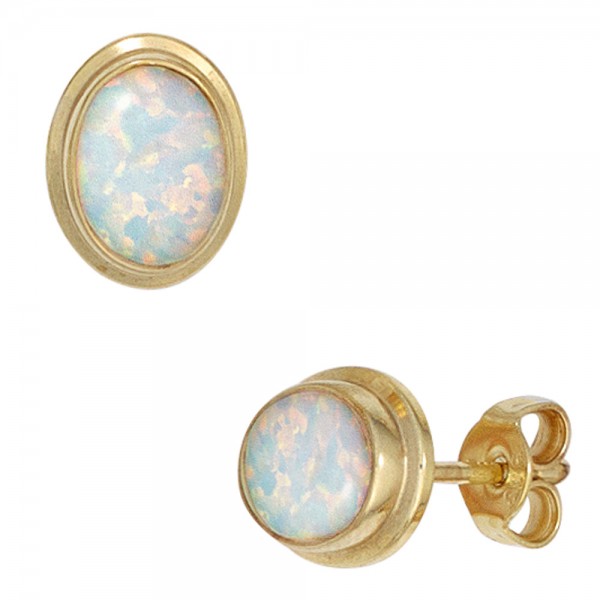 Ohrstecker oval 333 Gold Opale