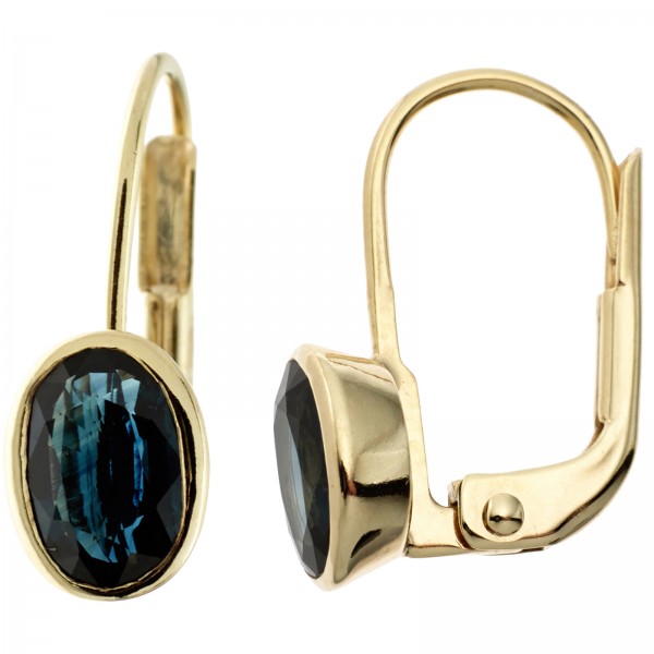 Boutons oval 333 Gold Safire blau Ohrhänger