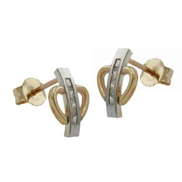 Stecker 9,5x6mm bicolor mit Zirkonias 9 Karat Echtgold