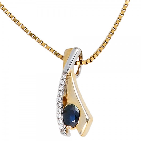 Anhänger 333 Gold bicolor Zirkonia blauer Safir