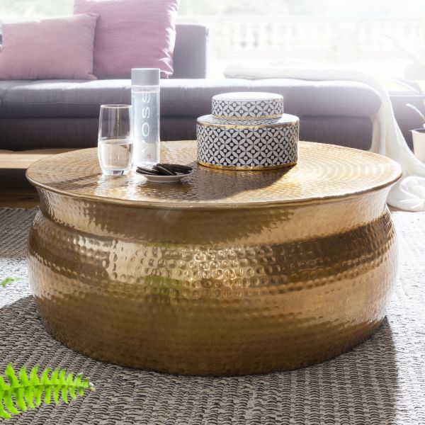 WOHNLING coffee table KARAM coffee table round coffee table hammered gold