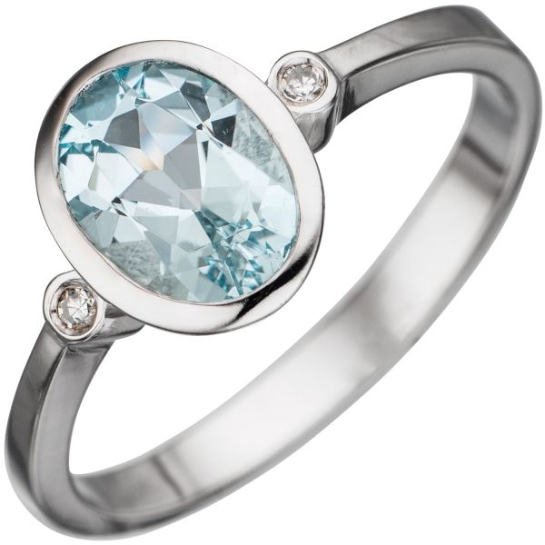 Diamantring 585 Gold Aquamarin blau