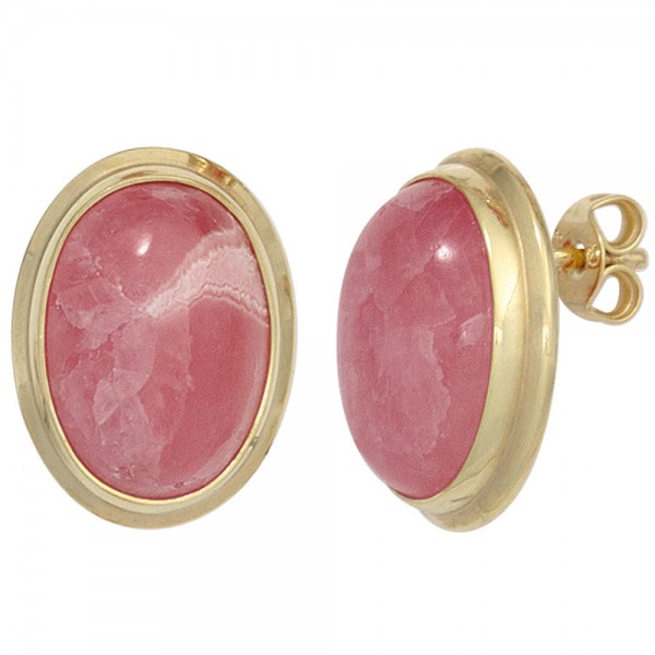 Ohrstecker oval 585 Gold Rhodochrosite rosa