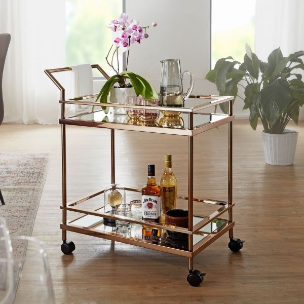 WOHNLING trolley gold side table castors glass plate kitchen dining car
