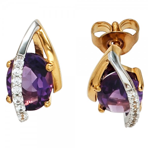 Ohrstecker 585 Gold Weißgold Diamanten Amethyste lila violett