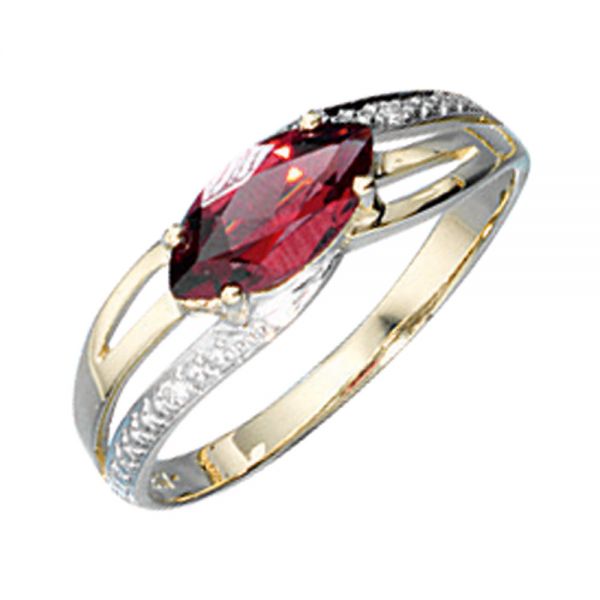 Granatring 585 Gold bicolor rot Diamanten