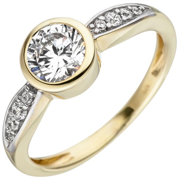 Damenring 375 Gold bicolor Zirkonia