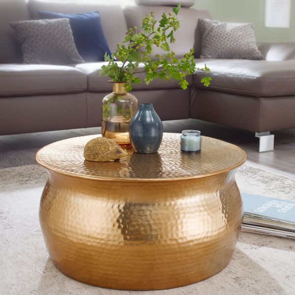 WOHNLING coffee table KARAM coffee table round coffee table hammered gold