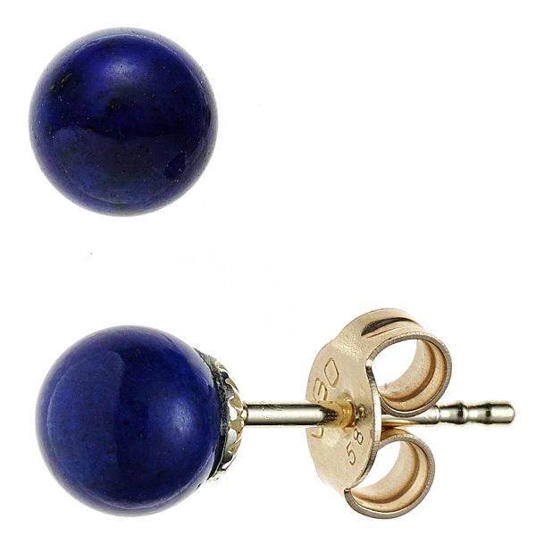 Ohrstecker Kugel 585 Gold Lapislazuli blau