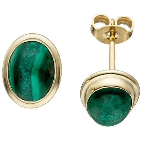 Ohrstecker oval 585 Gold Malachite grün