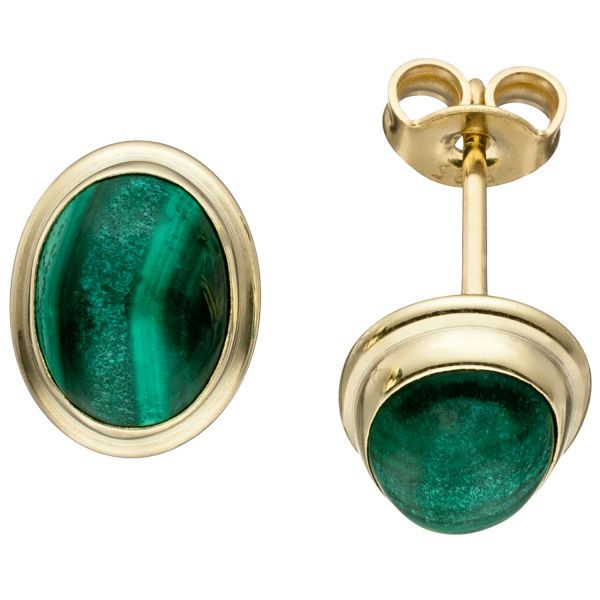 Ohrstecker oval 585 Gold Malachite grün