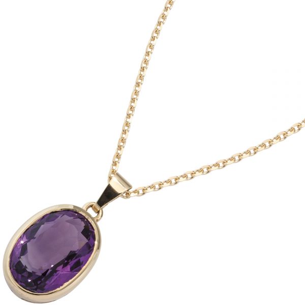 Anhänger oval 585 Gold Amethyst violett lila