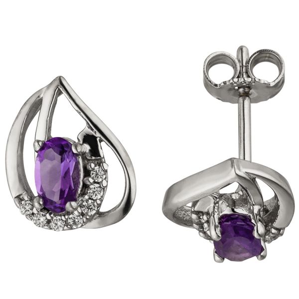 Ohrstecker 333 Gold Zirkonia Amethyste lila violett