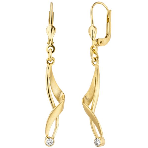 Ohrhänger 375 Gold matt Zirkonia Boutons