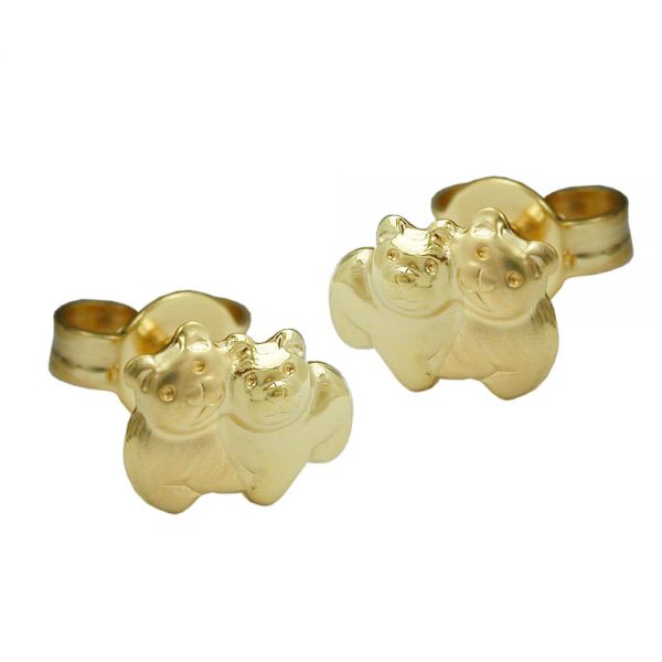 Stecker 6x8mm Bärenpaar matt-glänzend 9 Karat Echtgold