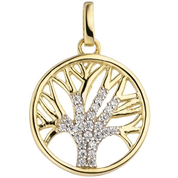 Anhänger Lebensbaum Baum 375 Gold bicolor 27 Zirkonia