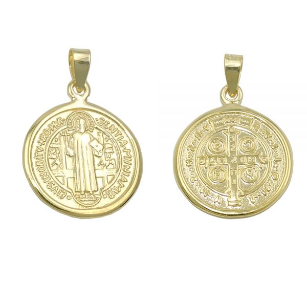 Anhänger 16mm religiöse Medaille St. Benedikt glänzend 9 Karat Echtgold