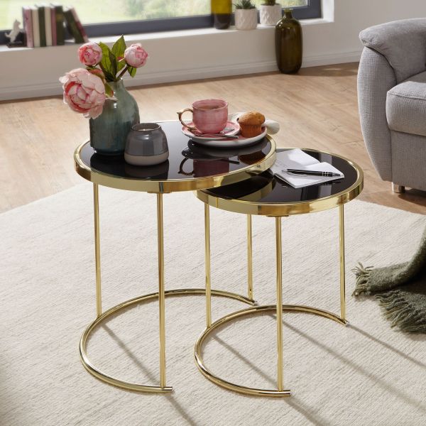 WOHNLING nesting table black / gold side table metal / glass coffee table set of 2