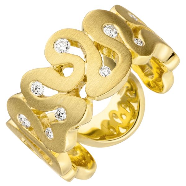 Damenring breit 585 Gold matt 10 Diamanten