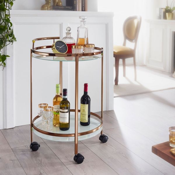 WOHNLING trolley gold side table castors glass dining car around 50cm