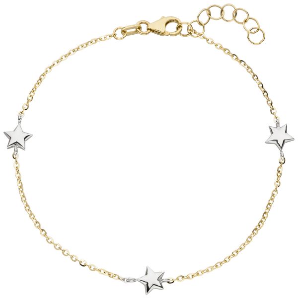 Armband Stern Sterne 375 Gold bicolor diamantiert 18cm