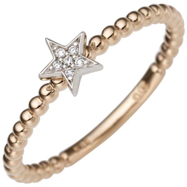 Damenring Stern 585 Gold bicolor Diamanten