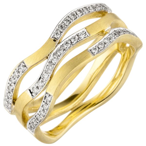 Damenring breit 585 Gold matt 42 Diamanten