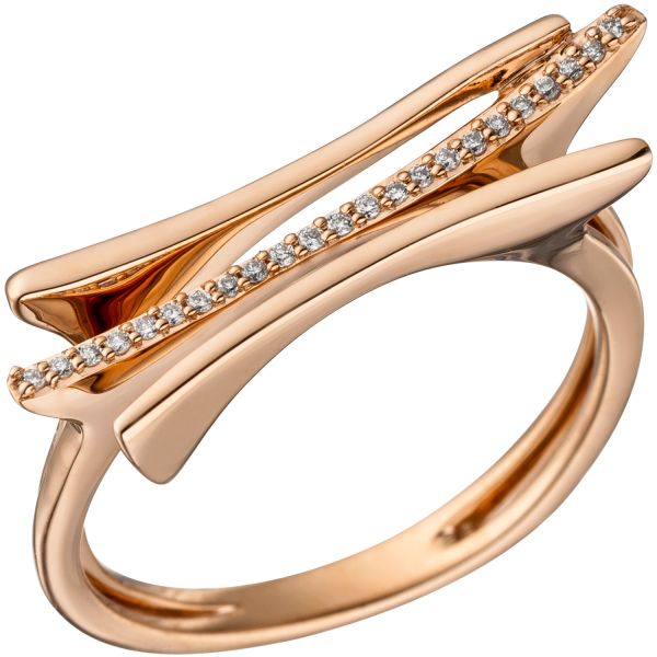 Damenring 585 Gold 23 Diamanten 0,07 Karat Rot