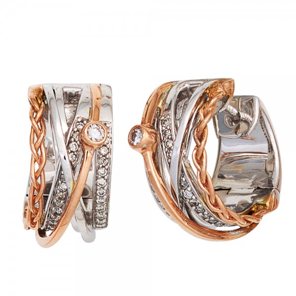 Creolen rund 585 Gold Rotgold bicolor 52 Diamanten