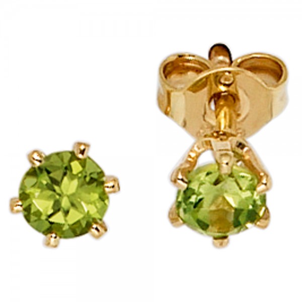 Ohrstecker rund 585 Gold Peridote grün