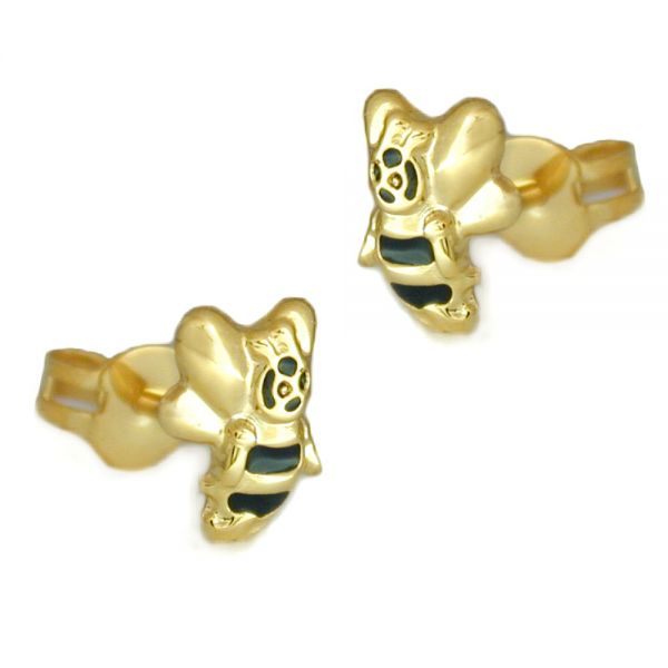 Stecker 7x6mm Biene schwarz lackiert 9 Karat Echtgold